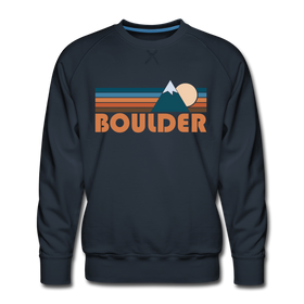 Premium Boulder, Colorado Sweatshirt - Retro Mountain Premium Men's Boulder Sweatshirt - navy