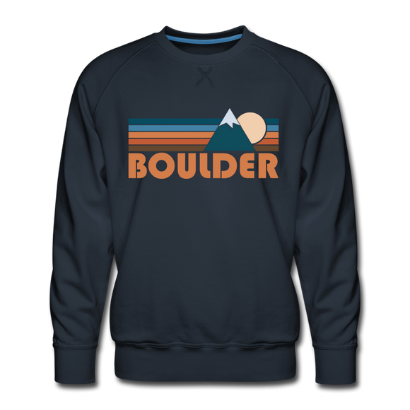 Premium Boulder, Colorado Sweatshirt - Retro Mountain Premium Men's Boulder Sweatshirt - navy