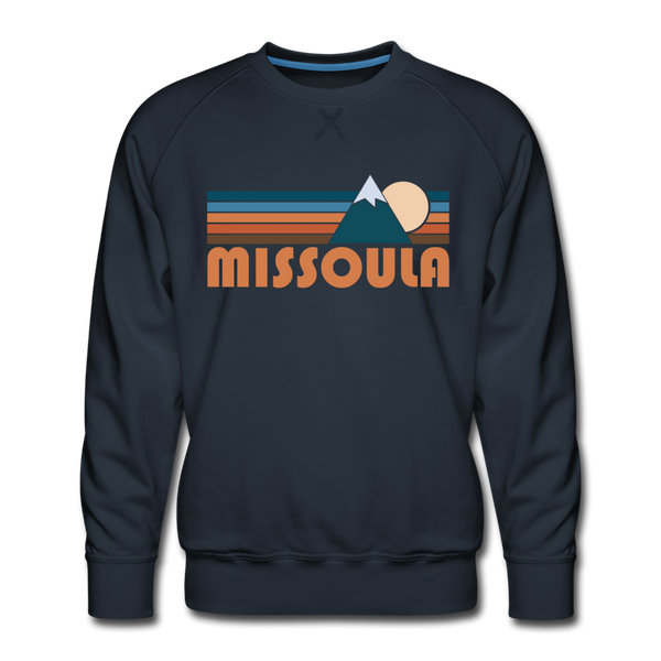 Premium Missoula, Montana Sweatshirt - Retro Mountain Premium Men's Missoula Sweatshirt - navy