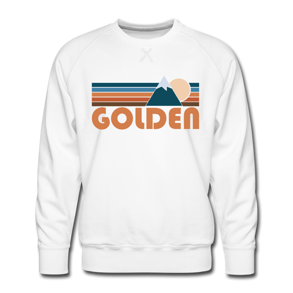 Premium Golden, Colorado Sweatshirt - Retro Mountain Premium Men's Golden Sweatshirt - white