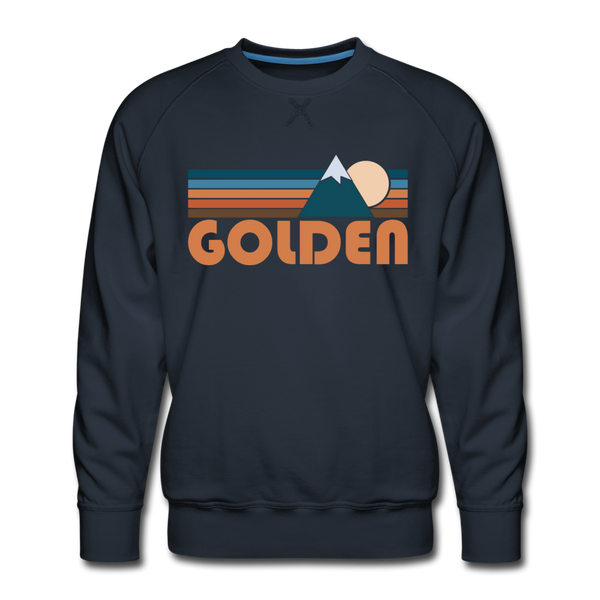 Premium Golden, Colorado Sweatshirt - Retro Mountain Premium Men's Golden Sweatshirt - navy