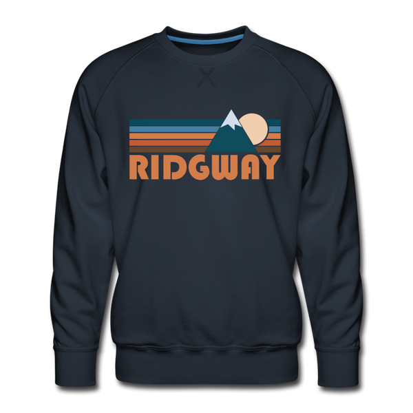 Premium Ridgway, Colorado Sweatshirt - Retro Mountain Premium Men's Ridgway Sweatshirt - navy