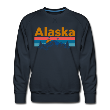 Premium Alaska Sweatshirt - Retro Mountain & Birds Premium Men's Alaska Sweatshirt - navy
