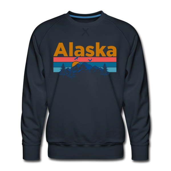 Premium Alaska Sweatshirt - Retro Mountain & Birds Premium Men's Alaska Sweatshirt - navy