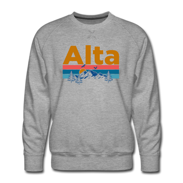 Premium Alta, Utah Sweatshirt - Retro Mountain & Birds Premium Men's Alta Sweatshirt - heather grey