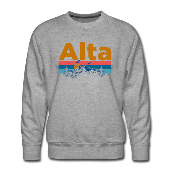 Premium Alta, Utah Sweatshirt - Retro Mountain & Birds Premium Men's Alta Sweatshirt - heather grey