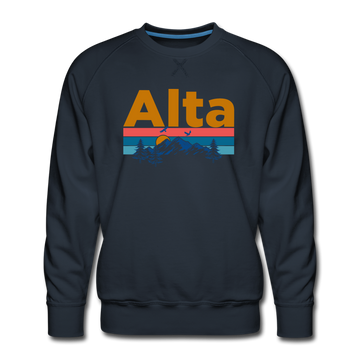 Premium Alta, Utah Sweatshirt - Retro Mountain & Birds Premium Men's Alta Sweatshirt - navy