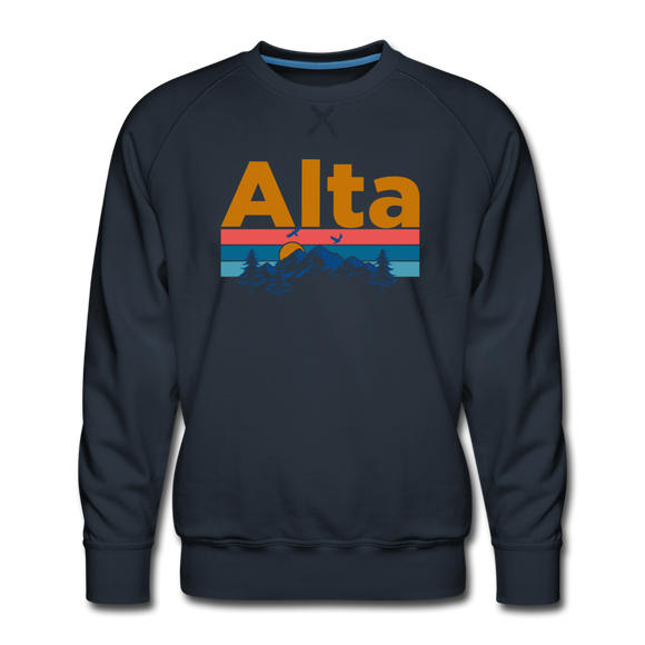 Premium Alta, Utah Sweatshirt - Retro Mountain & Birds Premium Men's Alta Sweatshirt - navy