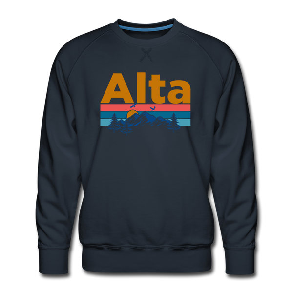 Premium Alta, Utah Sweatshirt - Retro Mountain & Birds Premium Men's Alta Sweatshirt - navy
