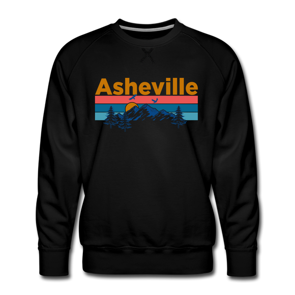Premium Asheville, North Carolina Sweatshirt - Retro Mountain & Birds Premium Men's Asheville Sweatshirt - black
