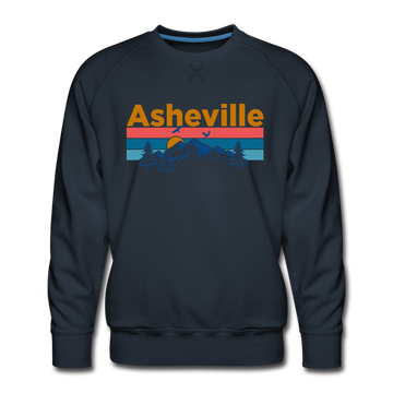 Premium Asheville, North Carolina Sweatshirt - Retro Mountain & Birds Premium Men's Asheville Sweatshirt - navy