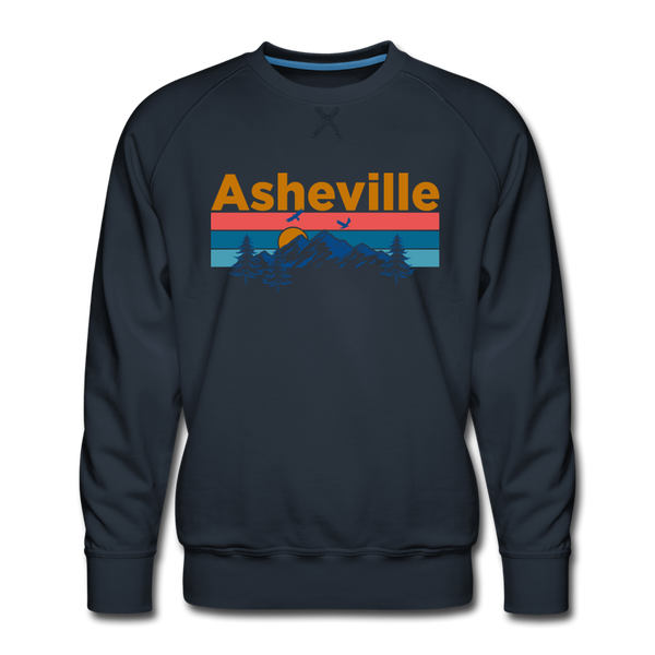 Premium Asheville, North Carolina Sweatshirt - Retro Mountain & Birds Premium Men's Asheville Sweatshirt - navy