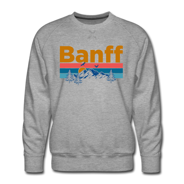 Premium Banff, Canada Sweatshirt - Retro Mountain & Birds Premium Men's Banff Sweatshirt - heather grey