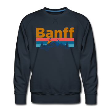 Premium Banff, Canada Sweatshirt - Retro Mountain & Birds Premium Men's Banff Sweatshirt - navy