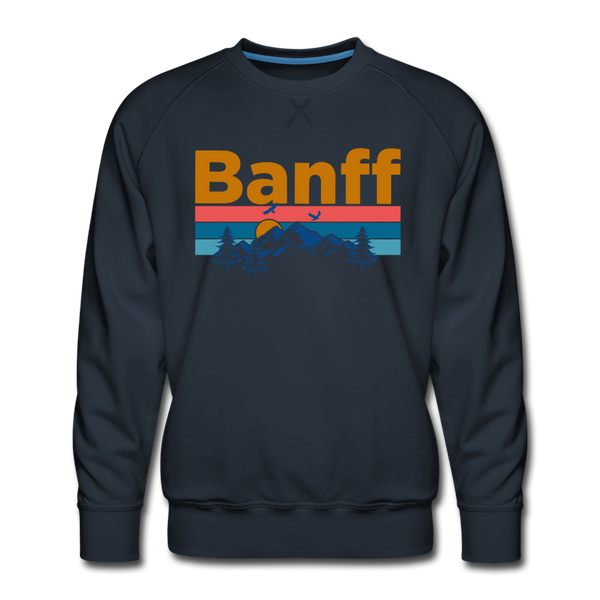 Premium Banff, Canada Sweatshirt - Retro Mountain & Birds Premium Men's Banff Sweatshirt - navy