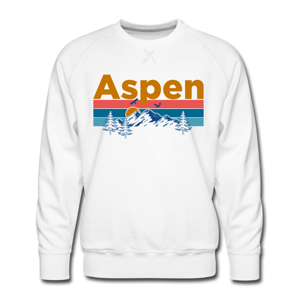 Premium Aspen, Colorado Sweatshirt - Retro Mountain & Birds Premium Men's Aspen Sweatshirt - white