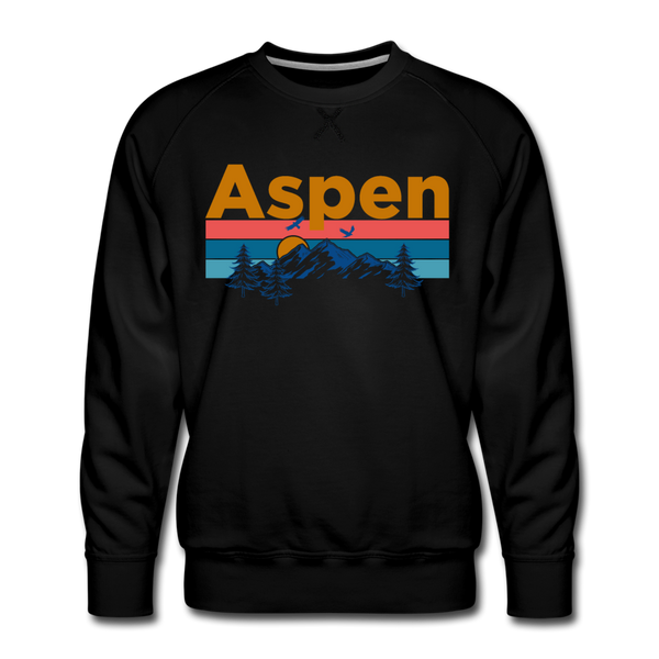 Premium Aspen, Colorado Sweatshirt - Retro Mountain & Birds Premium Men's Aspen Sweatshirt - black