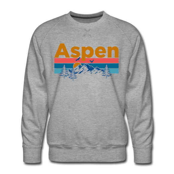 Premium Aspen, Colorado Sweatshirt - Retro Mountain & Birds Premium Men's Aspen Sweatshirt - heather grey