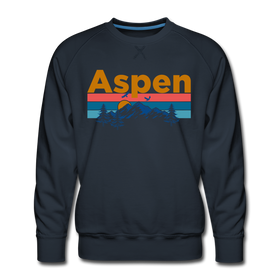 Premium Aspen, Colorado Sweatshirt - Retro Mountain & Birds Premium Men's Aspen Sweatshirt - navy