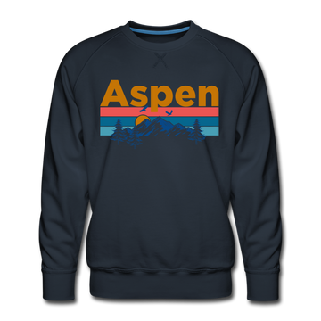 Premium Aspen, Colorado Sweatshirt - Retro Mountain & Birds Premium Men's Aspen Sweatshirt - navy