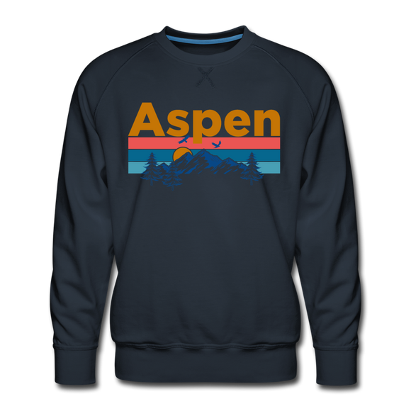 Premium Aspen, Colorado Sweatshirt - Retro Mountain & Birds Premium Men's Aspen Sweatshirt - navy