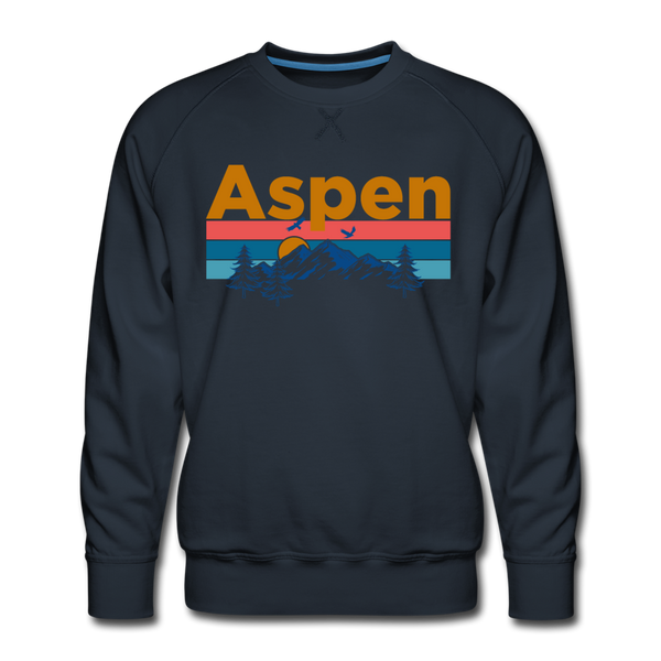 Premium Aspen, Colorado Sweatshirt - Retro Mountain & Birds Premium Men's Aspen Sweatshirt - navy