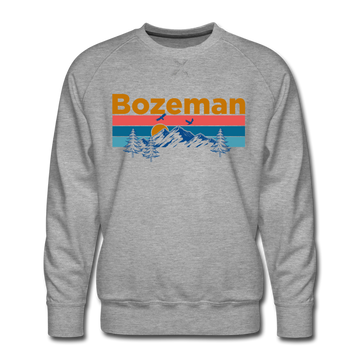 Premium Bozeman, Montana Sweatshirt - Retro Mountain & Birds Premium Men's Bozeman Sweatshirt - heather grey