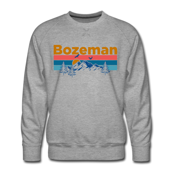 Premium Bozeman, Montana Sweatshirt - Retro Mountain & Birds Premium Men's Bozeman Sweatshirt - heather grey