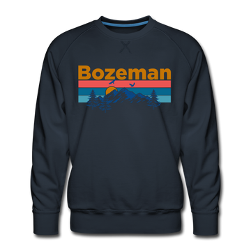 Premium Bozeman, Montana Sweatshirt - Retro Mountain & Birds Premium Men's Bozeman Sweatshirt - navy