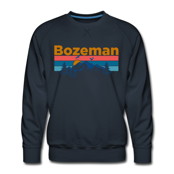 Premium Bozeman, Montana Sweatshirt - Retro Mountain & Birds Premium Men's Bozeman Sweatshirt - navy