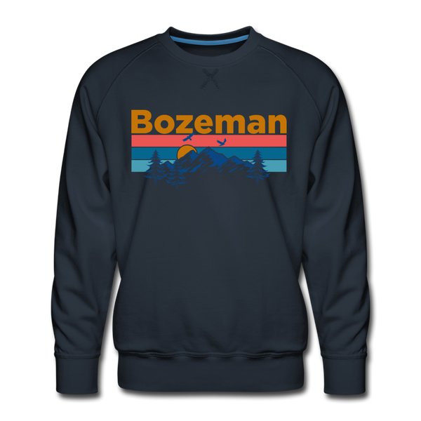 Premium Bozeman, Montana Sweatshirt - Retro Mountain & Birds Premium Men's Bozeman Sweatshirt - navy