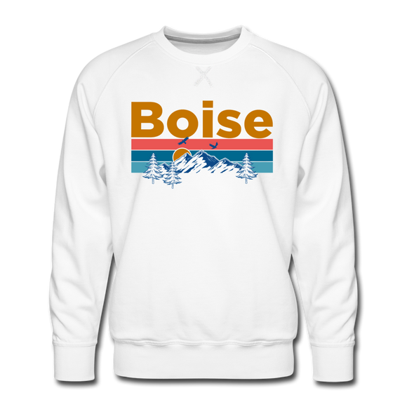 Premium Boise, Idaho Sweatshirt - Retro Mountain & Birds Premium Men's Boise Sweatshirt - white
