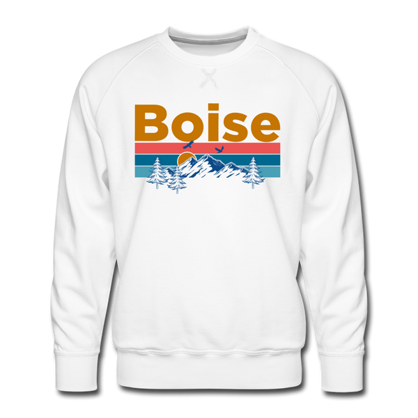 Premium Boise, Idaho Sweatshirt - Retro Mountain & Birds Premium Men's Boise Sweatshirt - white