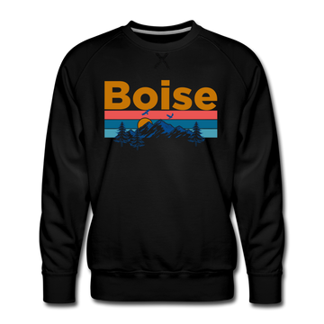 Premium Boise, Idaho Sweatshirt - Retro Mountain & Birds Premium Men's Boise Sweatshirt - black
