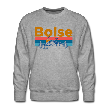 Premium Boise, Idaho Sweatshirt - Retro Mountain & Birds Premium Men's Boise Sweatshirt - heather grey