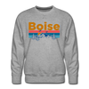 Premium Boise, Idaho Sweatshirt - Retro Mountain & Birds Premium Men's Boise Sweatshirt - heather grey