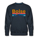 Premium Boise, Idaho Sweatshirt - Retro Mountain & Birds Premium Men's Boise Sweatshirt - navy