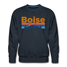 Premium Boise, Idaho Sweatshirt - Retro Mountain & Birds Premium Men's Boise Sweatshirt - navy