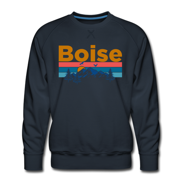 Premium Boise, Idaho Sweatshirt - Retro Mountain & Birds Premium Men's Boise Sweatshirt - navy