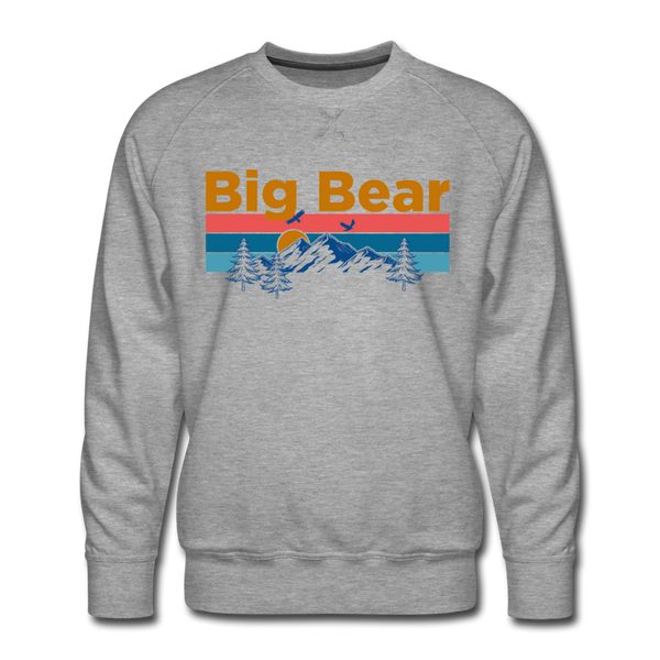 Premium Big Bear, California Sweatshirt - Retro Mountain & Birds Premium Men's Big Bear Sweatshirt - heather grey
