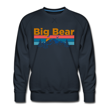 Premium Big Bear, California Sweatshirt - Retro Mountain & Birds Premium Men's Big Bear Sweatshirt - navy