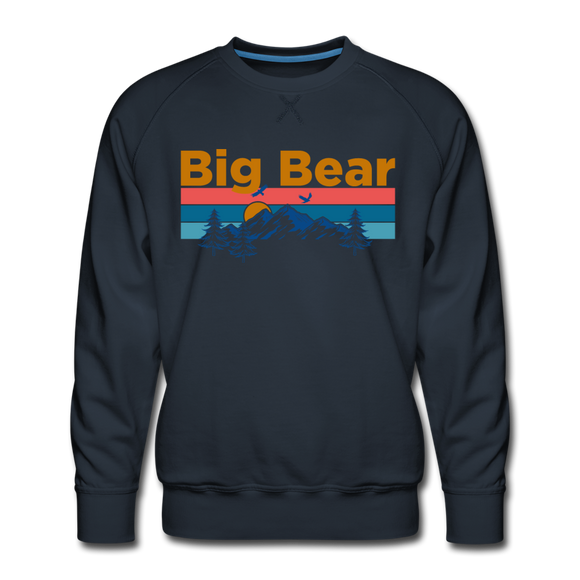 Premium Big Bear, California Sweatshirt - Retro Mountain & Birds Premium Men's Big Bear Sweatshirt - navy