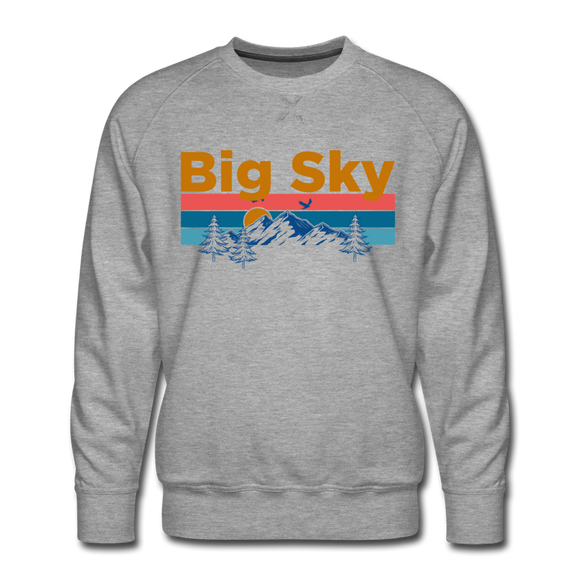 Premium Big Sky, Montana Sweatshirt - Retro Mountain & Birds Premium Men's Big Sky Sweatshirt - heather grey