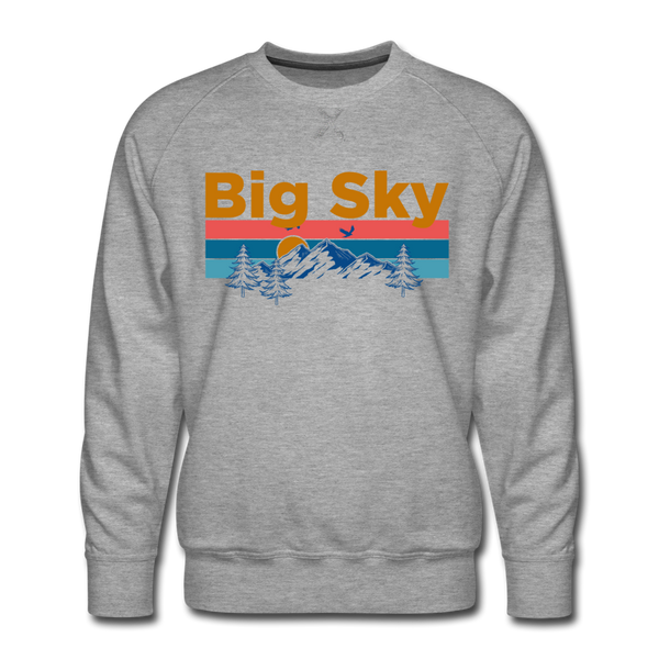 Premium Big Sky, Montana Sweatshirt - Retro Mountain & Birds Premium Men's Big Sky Sweatshirt - heather grey