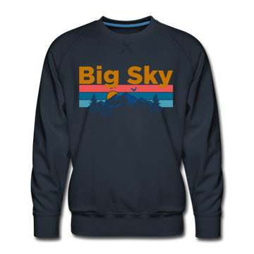 Premium Big Sky, Montana Sweatshirt - Retro Mountain & Birds Premium Men's Big Sky Sweatshirt - navy