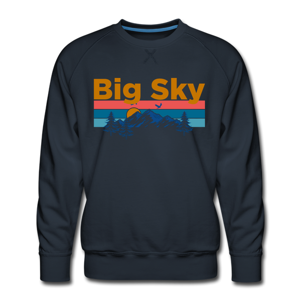 Premium Big Sky, Montana Sweatshirt - Retro Mountain & Birds Premium Men's Big Sky Sweatshirt - navy