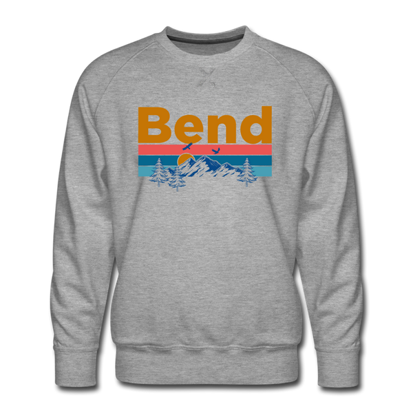 Premium Bend, Oregon Sweatshirt - Retro Mountain & Birds Premium Men's Bend Sweatshirt - heather grey