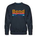 Premium Bend, Oregon Sweatshirt - Retro Mountain & Birds Premium Men's Bend Sweatshirt - navy