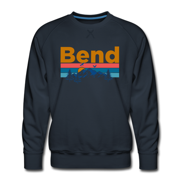 Premium Bend, Oregon Sweatshirt - Retro Mountain & Birds Premium Men's Bend Sweatshirt - navy