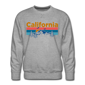 Premium California Sweatshirt - Retro Mountain & Birds Premium Men's California Sweatshirt - heather grey